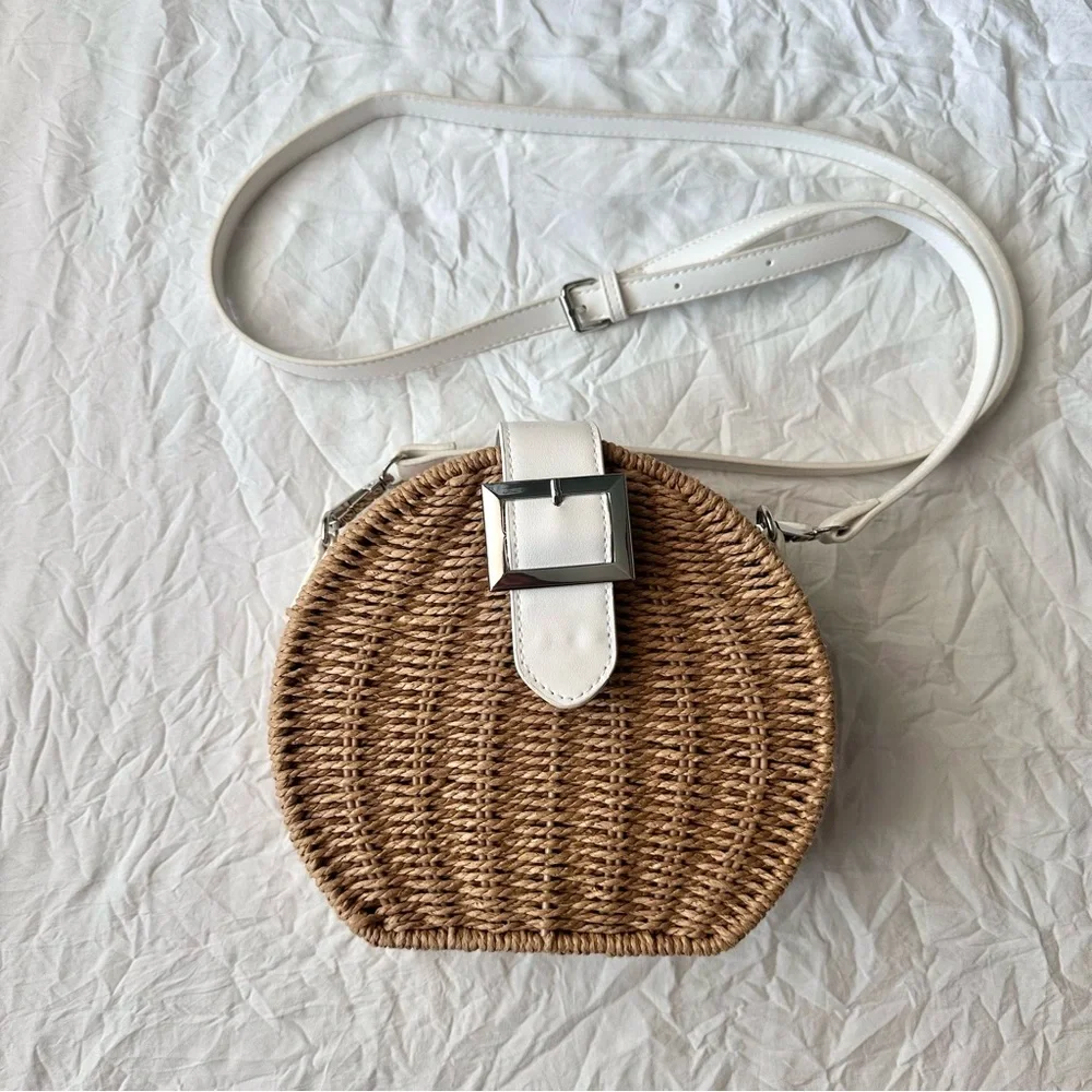 Round Wicker Woven Crossbody Bag